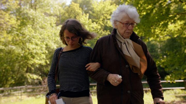 Colette Marin-Catherine during her trip to former German concentration camp Mittelbau-Dora with young French historian Lucie Fouble.